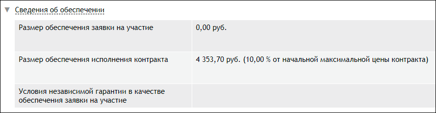 Указание обеспечения контракта в извещении о закупке
